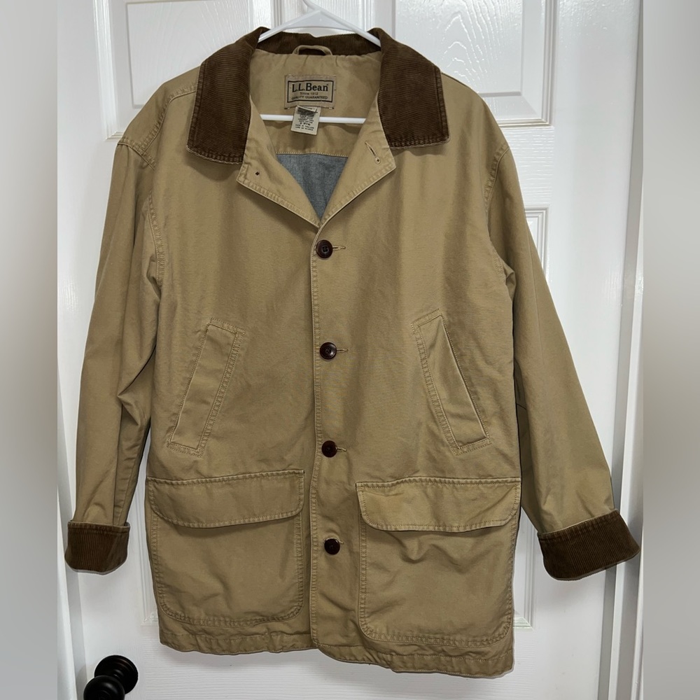 Vintage L.L. Bean Tan Canvas Fleece Lined Field Jacket Coat Corduroy Mens Medium